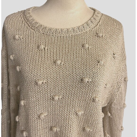 Zara Pom Pom Cropped Beige Linen Blend Open Knit Oversized Sweater Size S - Picture 3 of 10